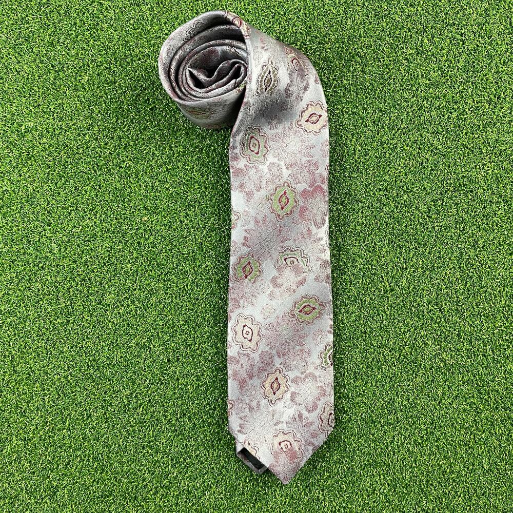Vintage Wembley Silver Burgundy Floral Neck Tie